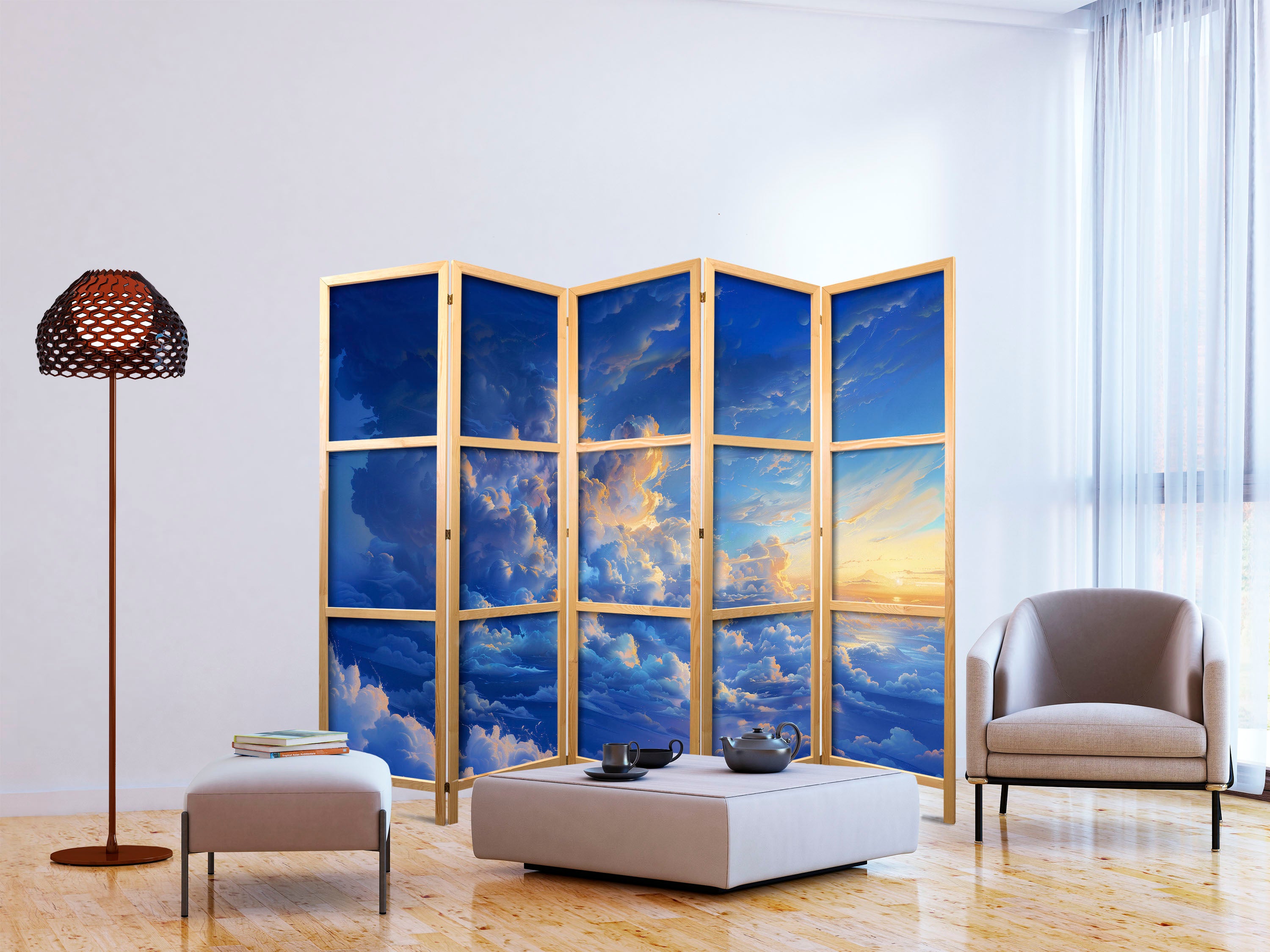 Japanese Room Divider 5-Panel Sky Cloud Artwork