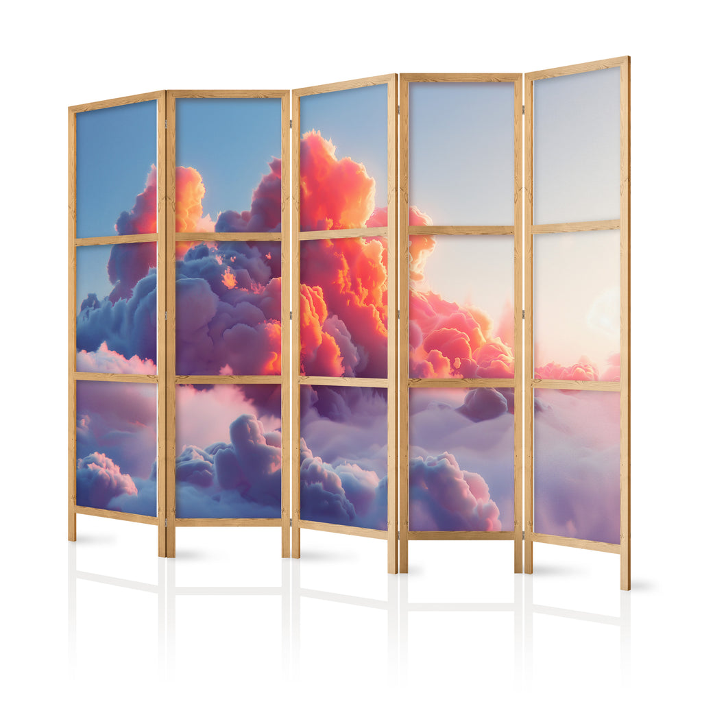 Japanese Room Divider with Pink and Violet Clouds