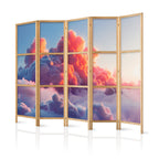 Japanese Room Divider with Pink and Violet Clouds