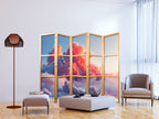 Japanese Room Divider with Pink and Violet Clouds