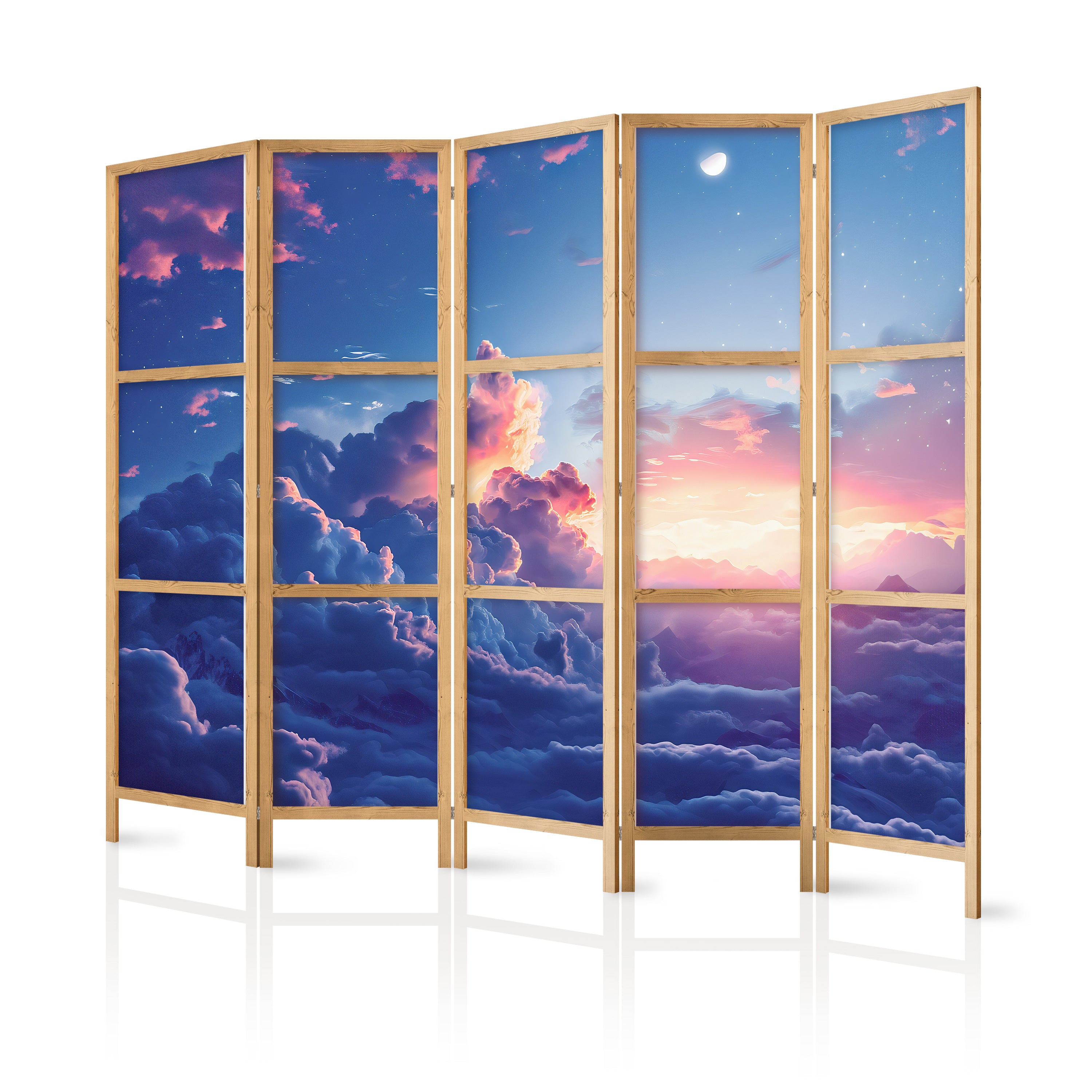 Japanese Room Divider 5-Panel with Clouds at Sunset
