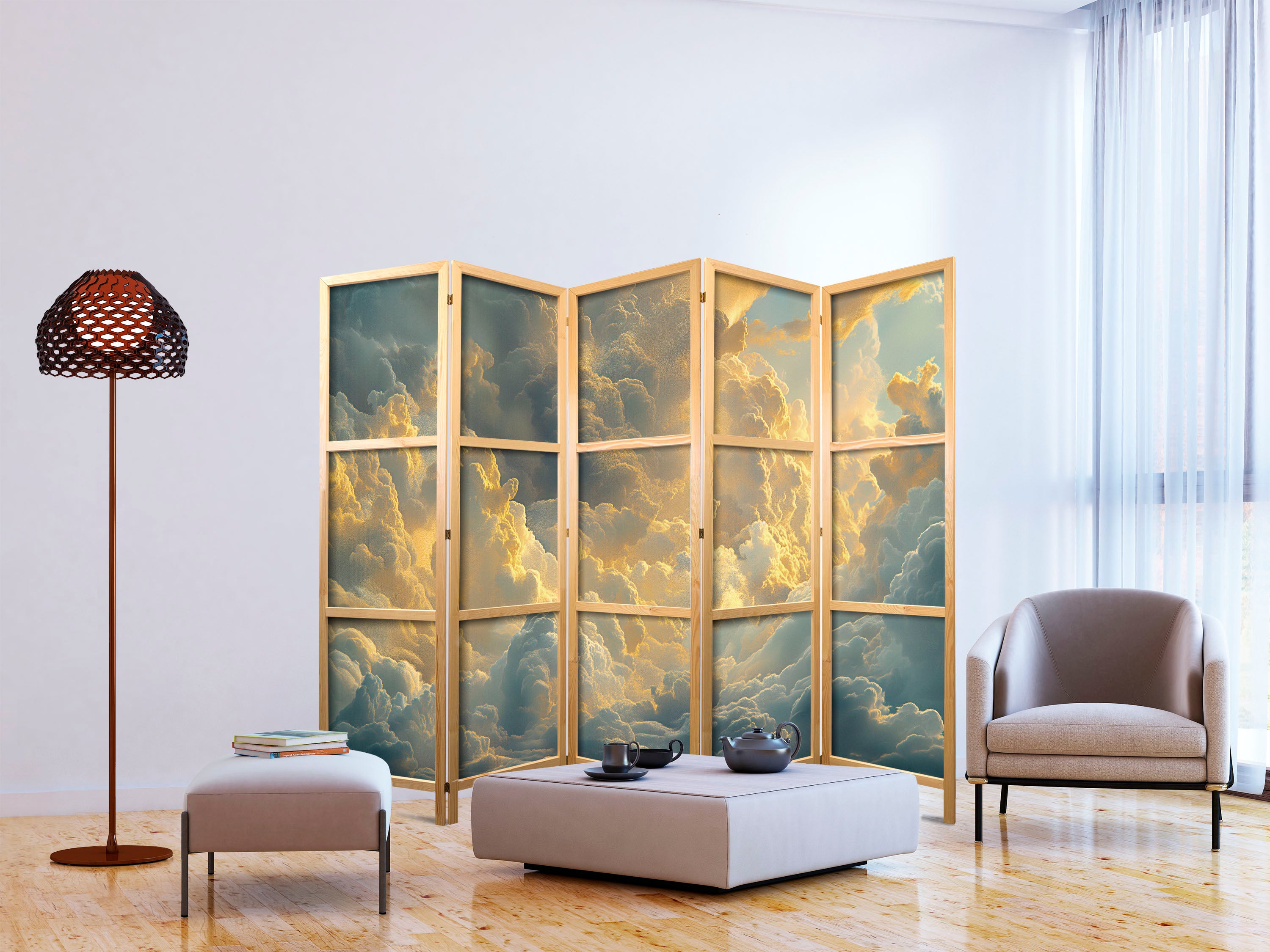 Japanese Room Divider 5-Panel Backgrounds and Patterns with Clouds in Evening Glow