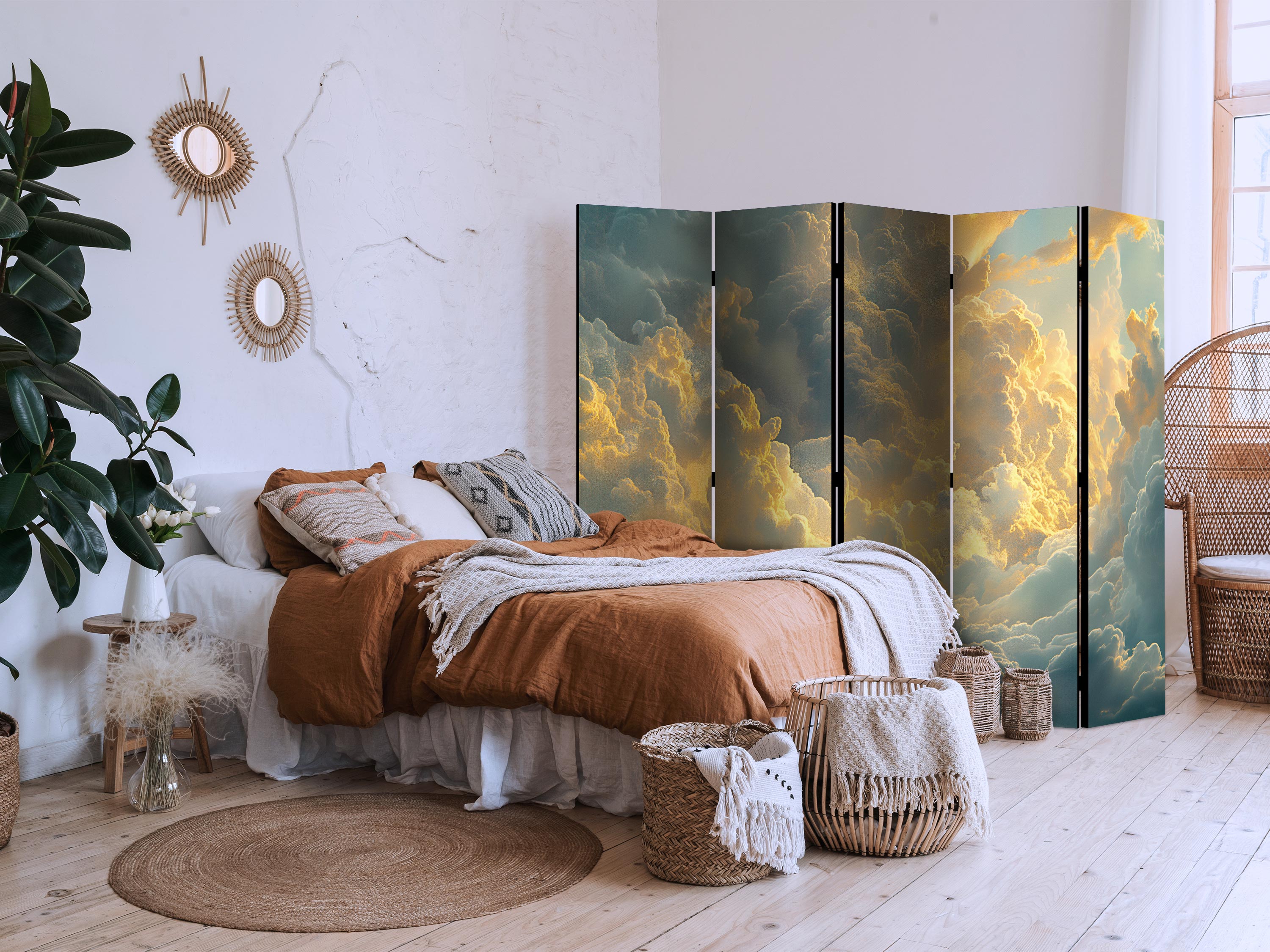 Room Divider 5-Panel Landscape Clouds at Evening Glow