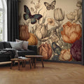 Colourful Tulips Cream Background Wall Mural