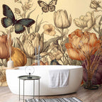 Colourful Tulips Cream Background Wall Mural