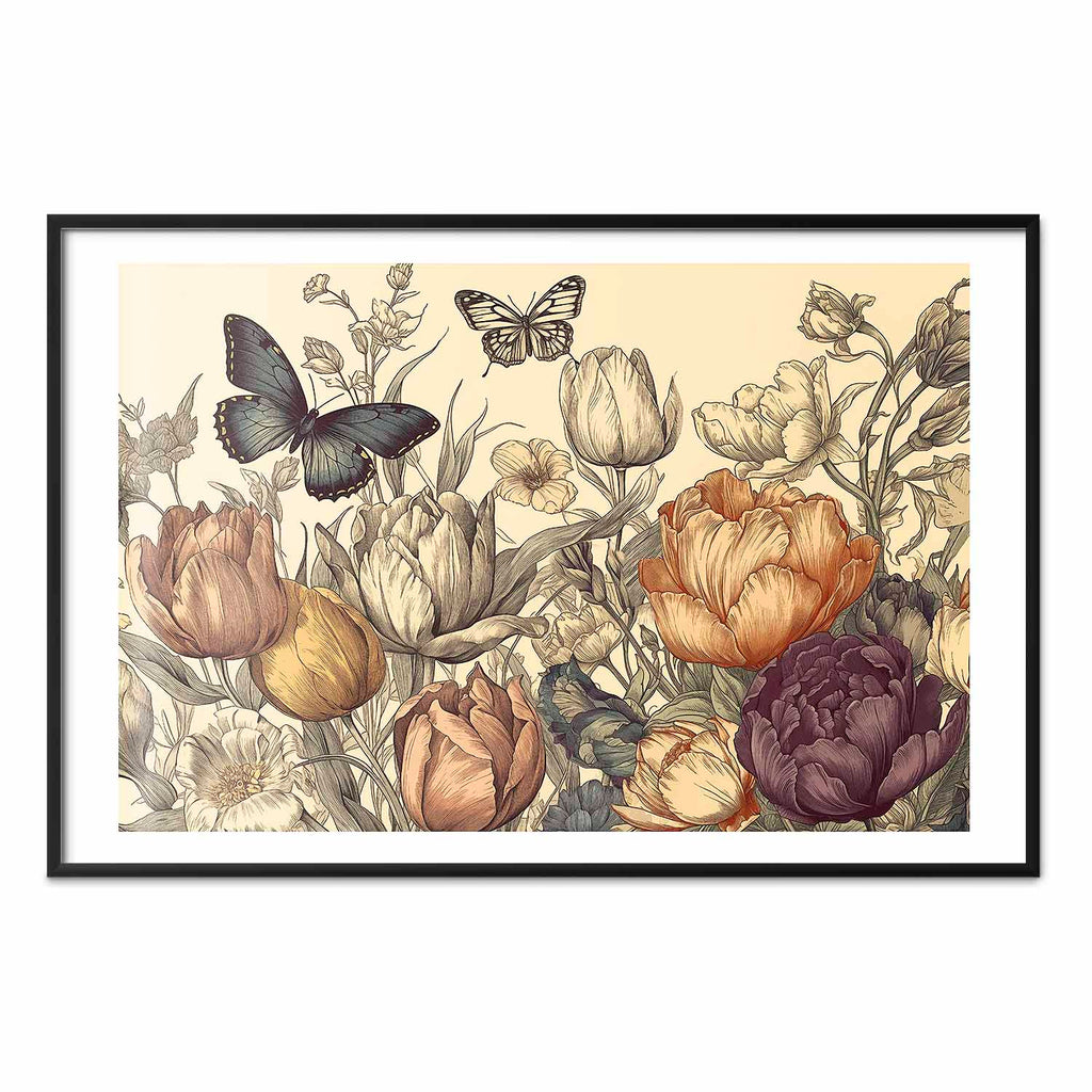 Colorful Tulips on Cream Background Floral Poster