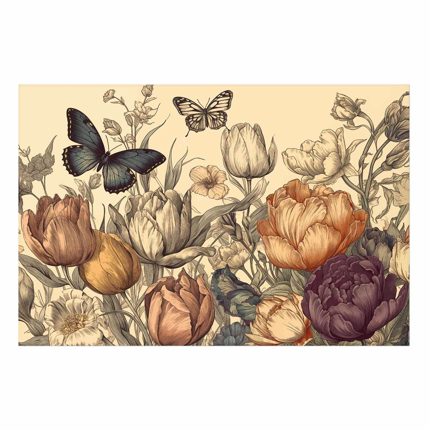 Colorful Tulips on Cream Background Floral Poster