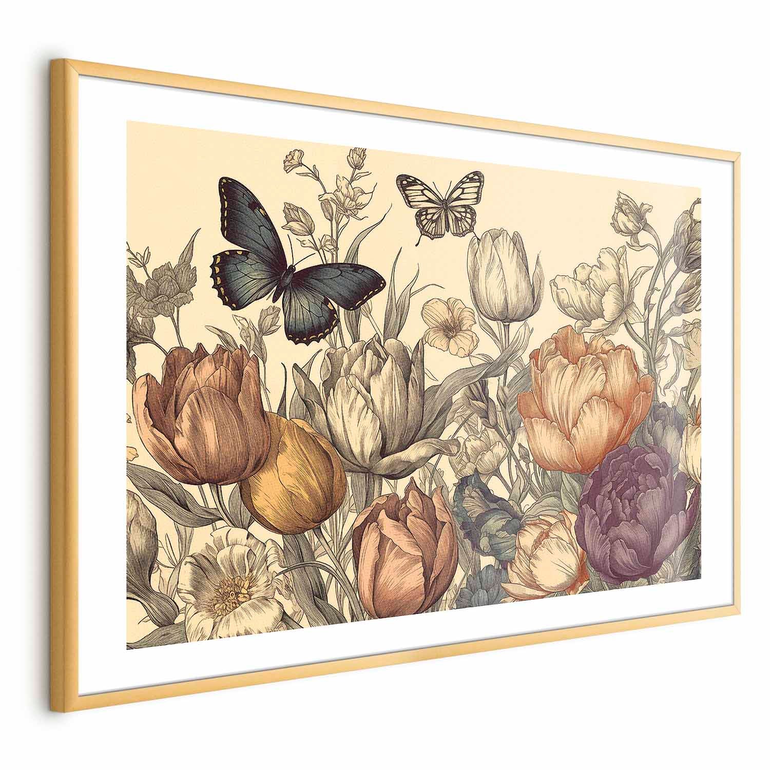 Colorful Tulips on Cream Background Floral Poster