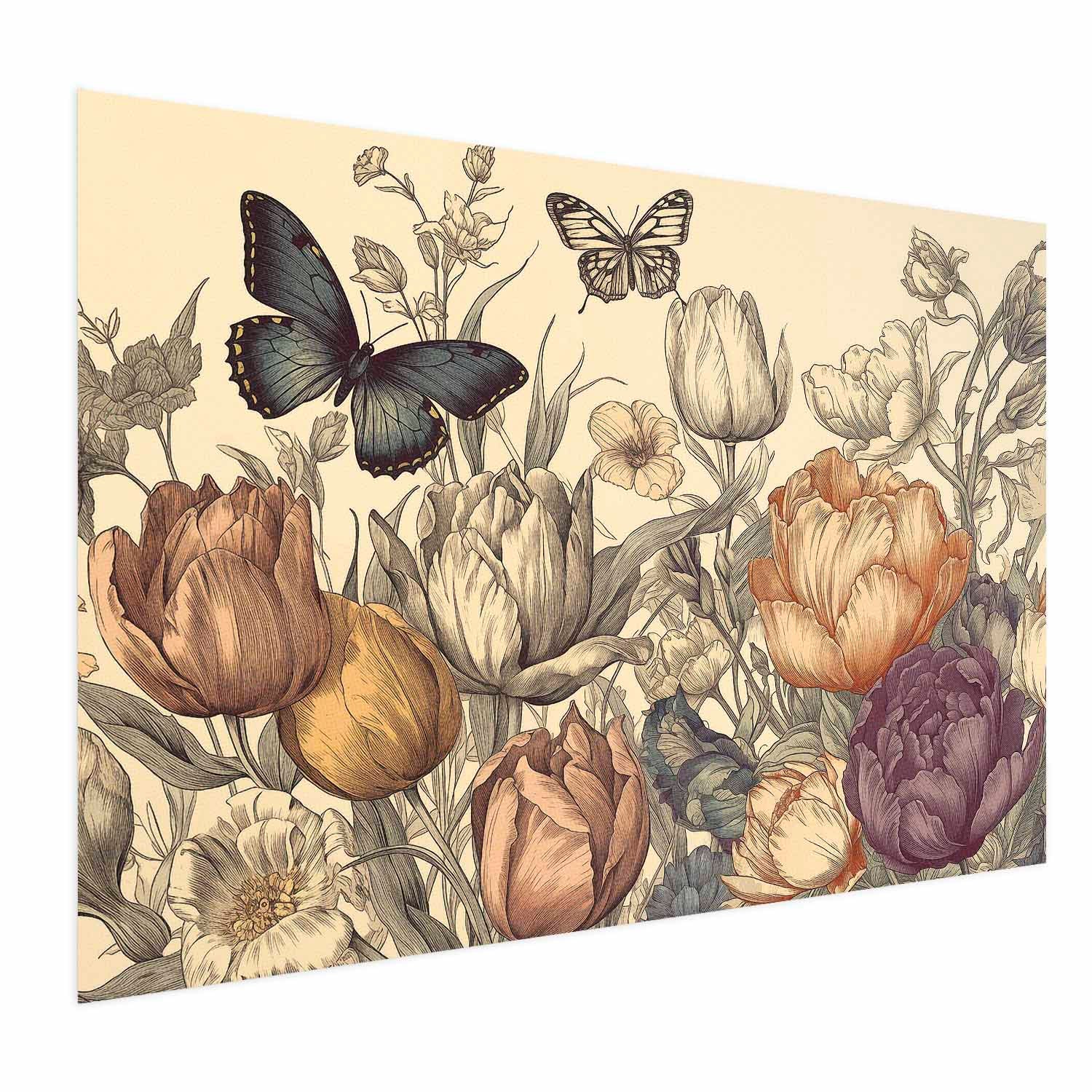 Colorful Tulips on Cream Background Floral Poster