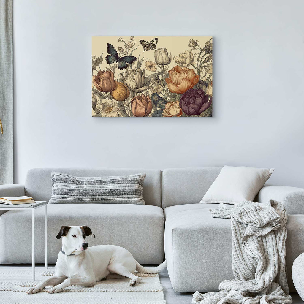 Colourful Tulips on Cream Floral Canvas Print
