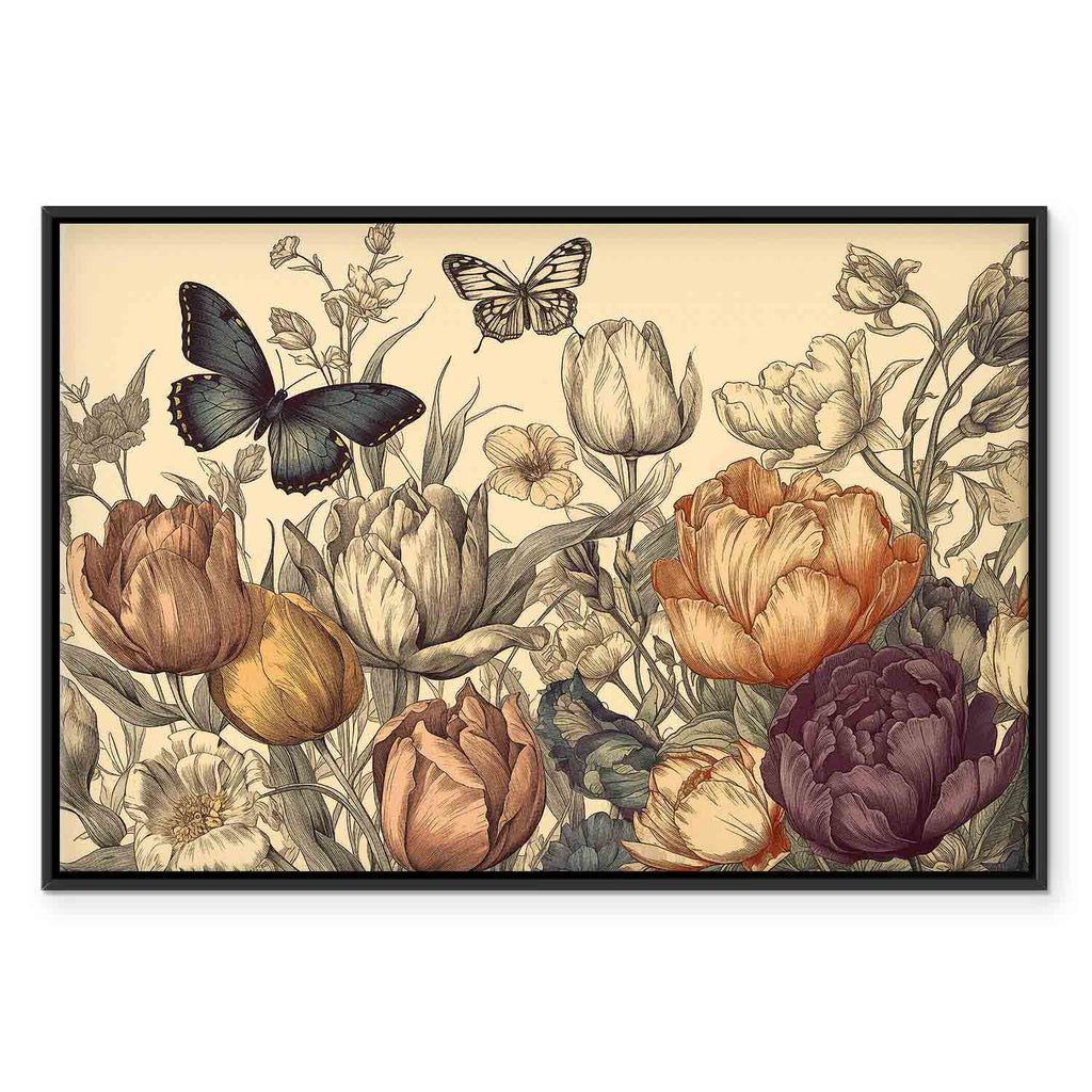 Colourful Tulips on Cream Floral Canvas Print