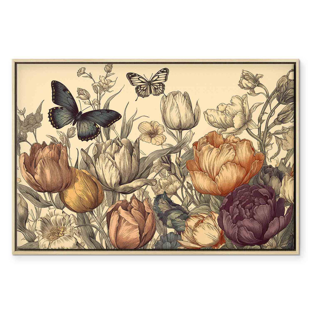 Colourful Tulips on Cream Floral Canvas Print