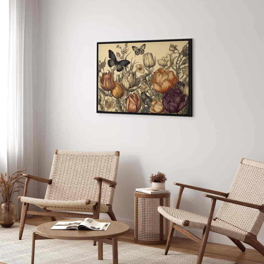 Colourful Tulips on Cream Floral Canvas Print