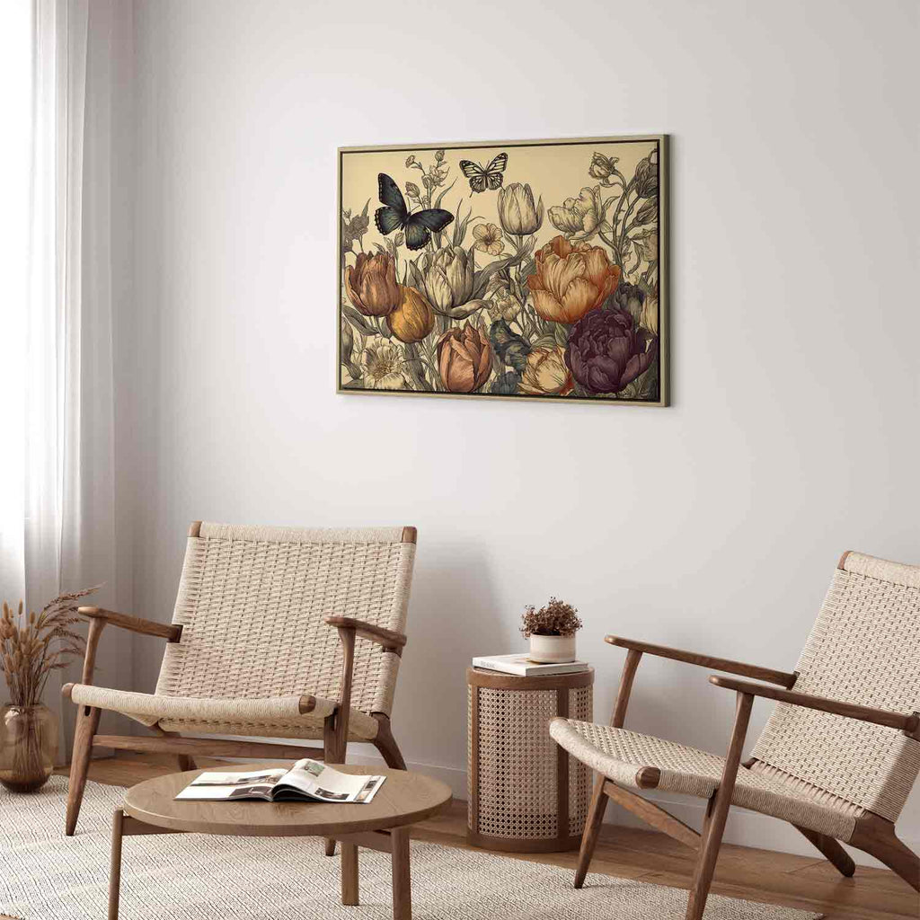 Colourful Tulips on Cream Floral Canvas Print