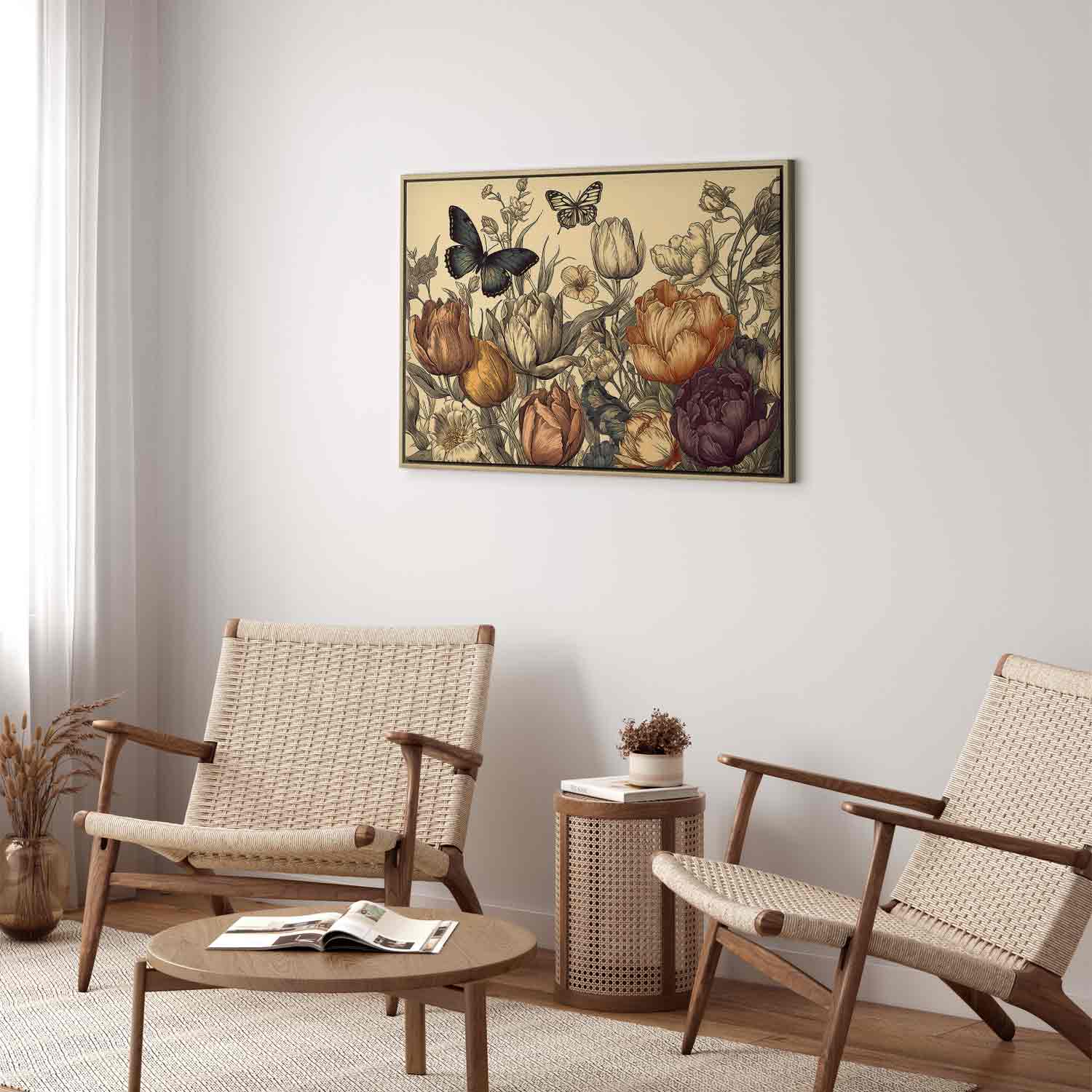 Colourful Tulips on Cream Floral Canvas Print