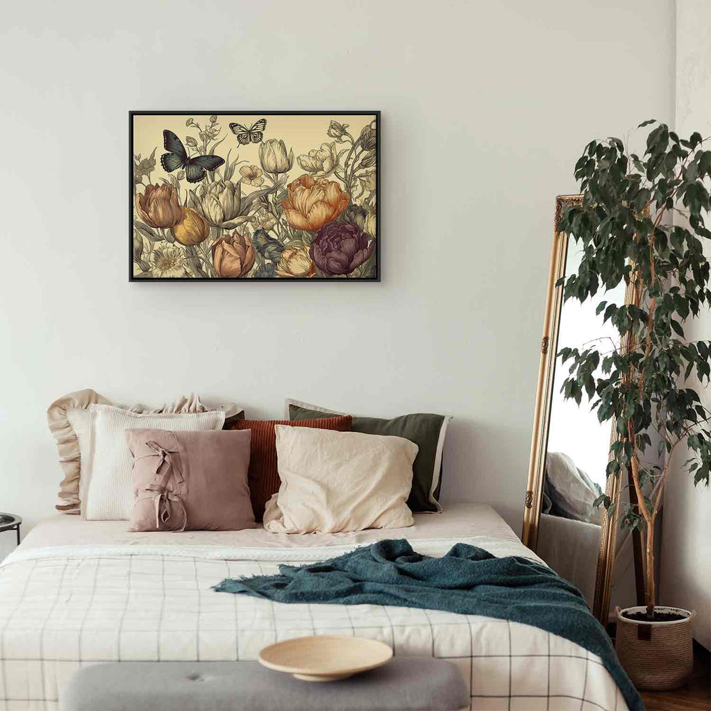 Colourful Tulips on Cream Floral Canvas Print