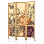 Japanese Room Divider 3-Panel Tulips in Cream - Floral Illustration