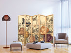 Japanese Room Divider Tulips in Cream - Illustration of Flowers and Butterflies on a Light Background