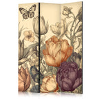 3-Panel Room Divider Tulips in Cream - Floral Illustration