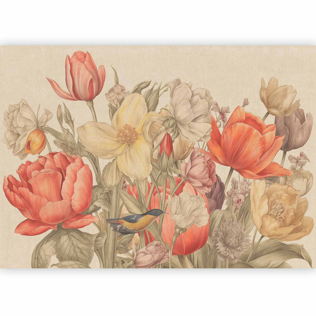 Bouquet Flowers Cream Background Wall Mural
