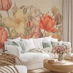Bouquet Flowers Cream Background Wall Mural