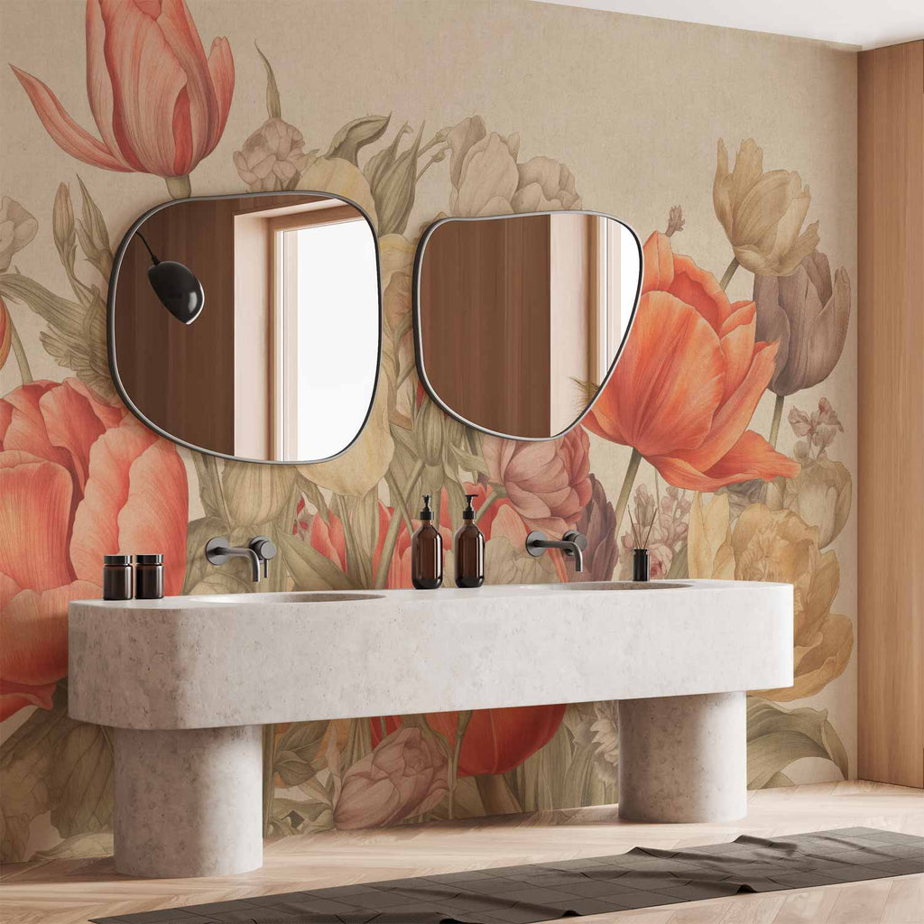 Bouquet Flowers Cream Background Wall Mural