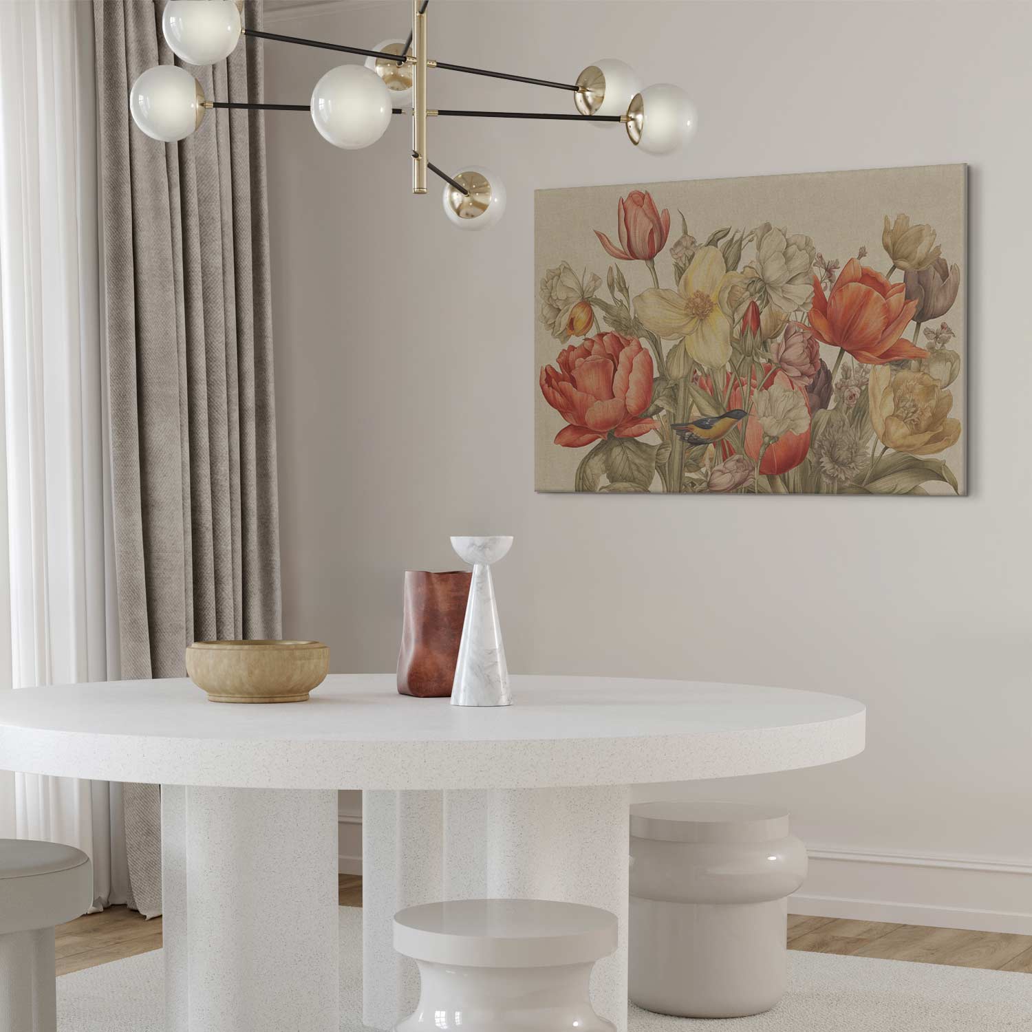 Bouquet of Flowers Cream Background Canvas Print