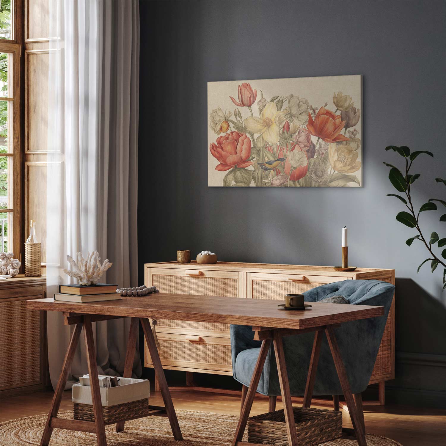 Bouquet of Flowers Cream Background Canvas Print