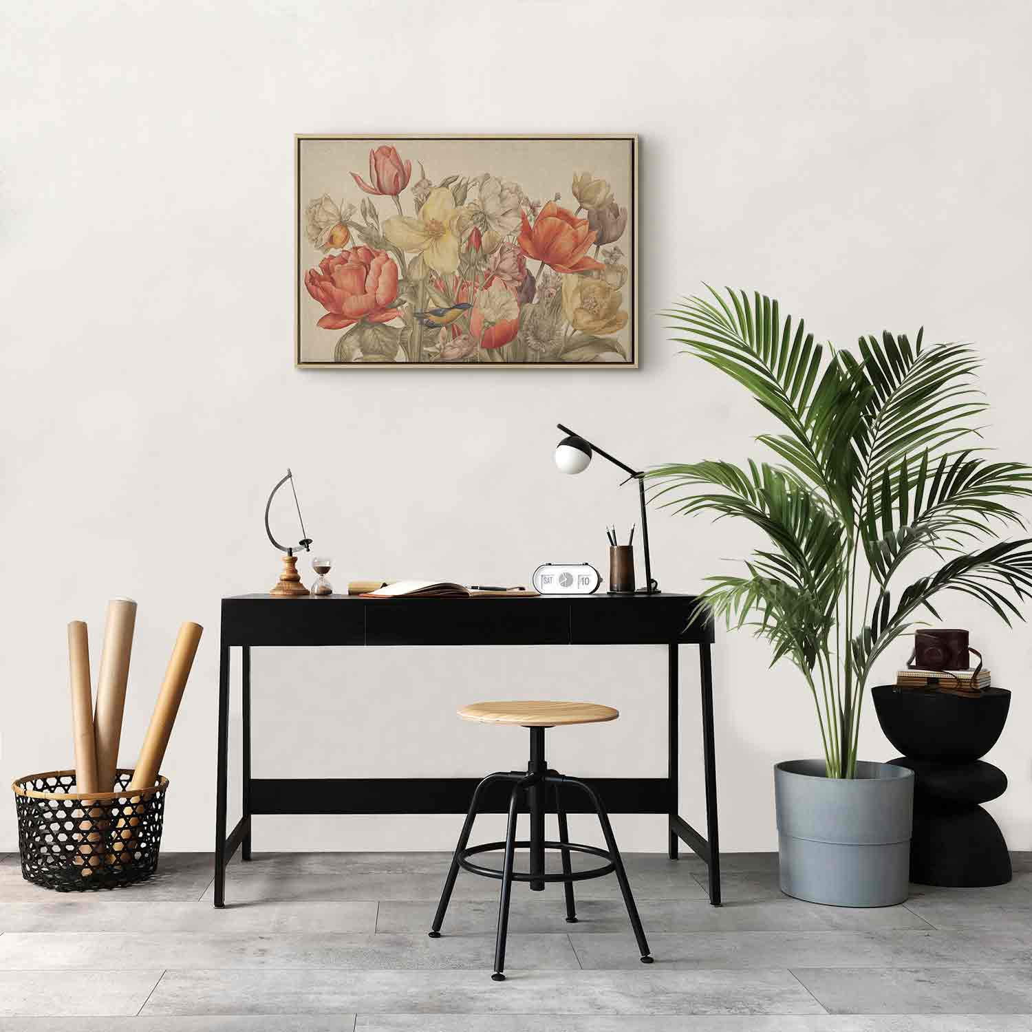 Bouquet of Flowers Cream Background Canvas Print