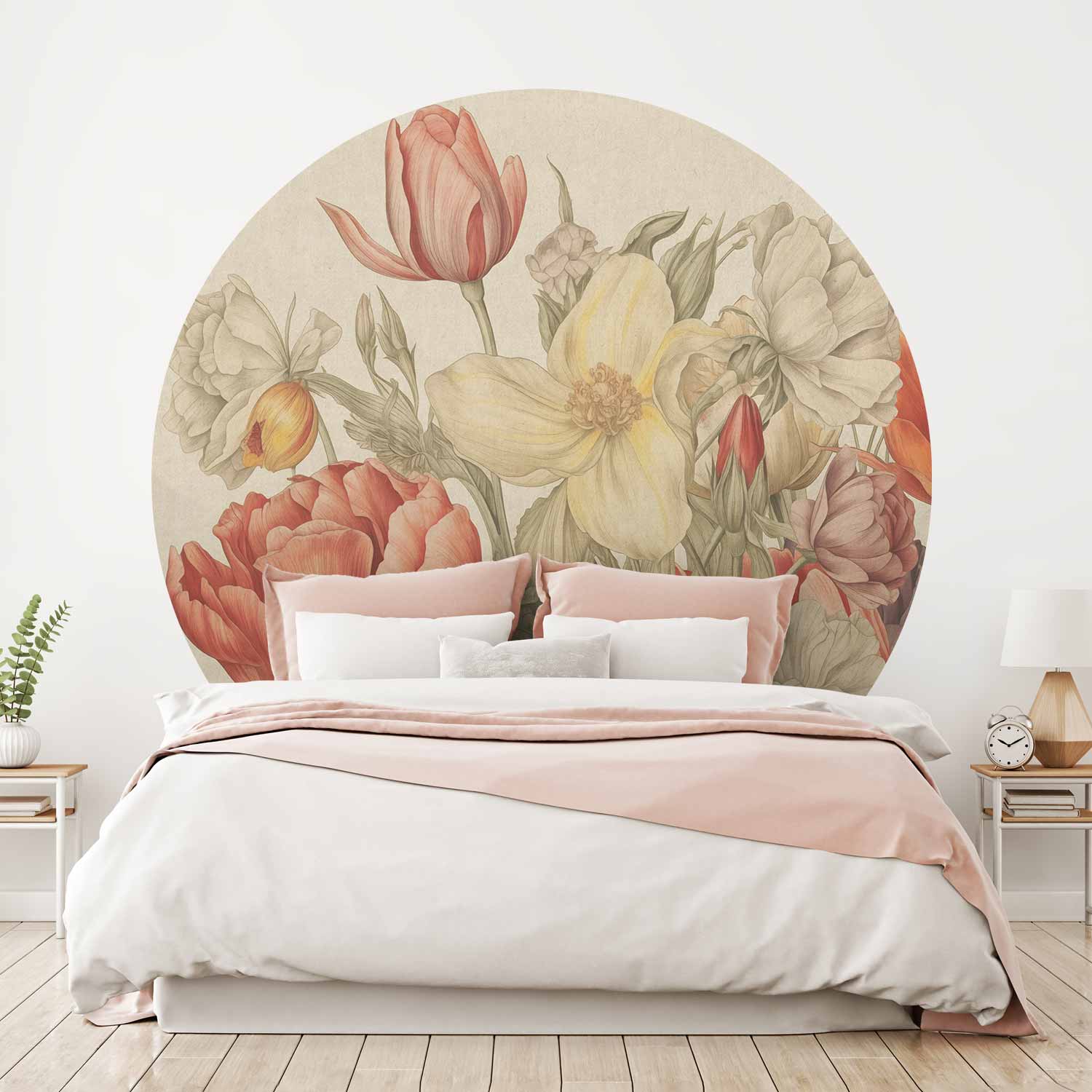 Bouquet Flowers Cream Round Wall Murals