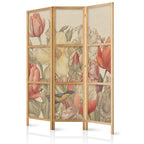 Japanese Tulip Room Divider - Floral 3-Panel Screen