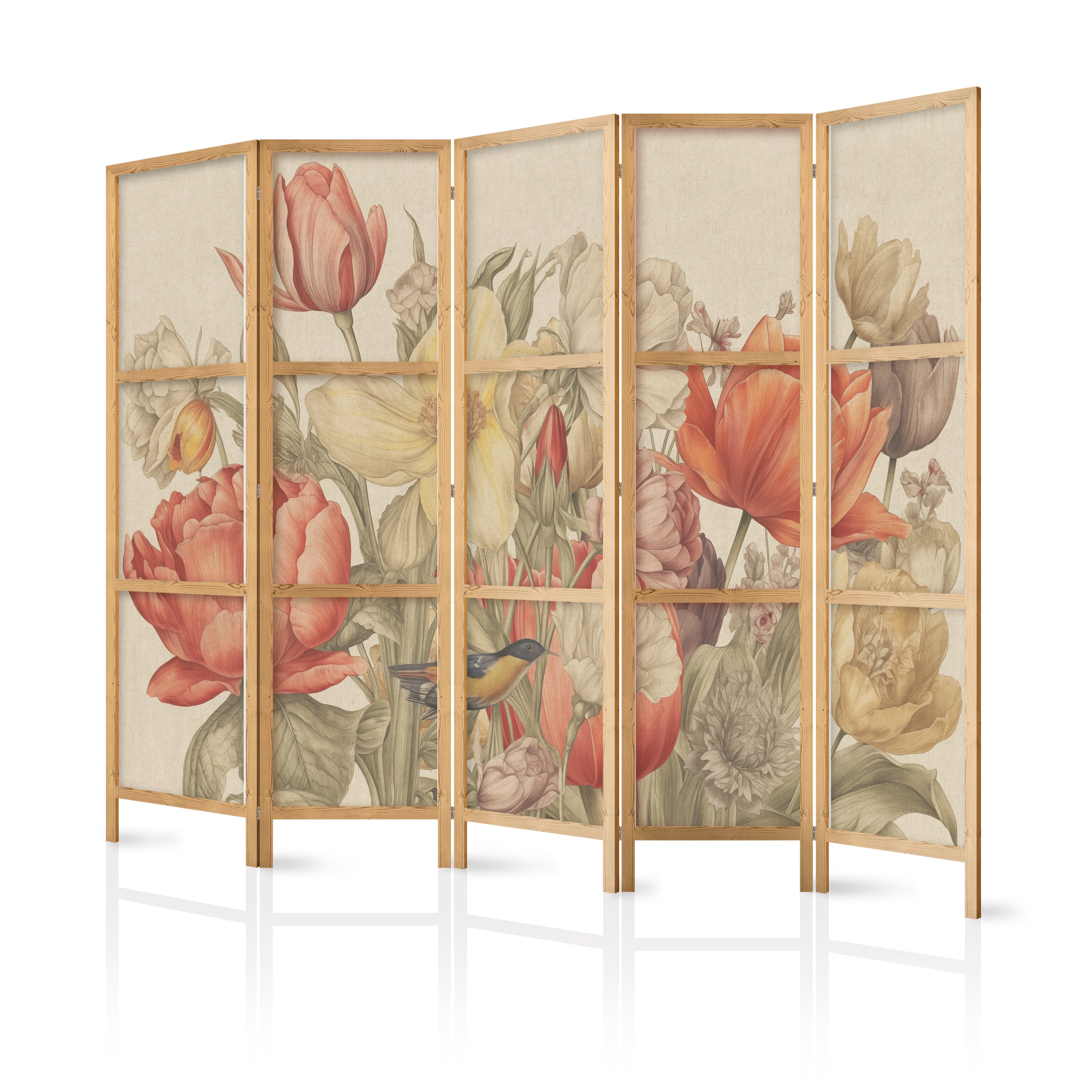 Japanese Room Divider - Bouquet Tulips - 5-Panel Floral Screen Tulips