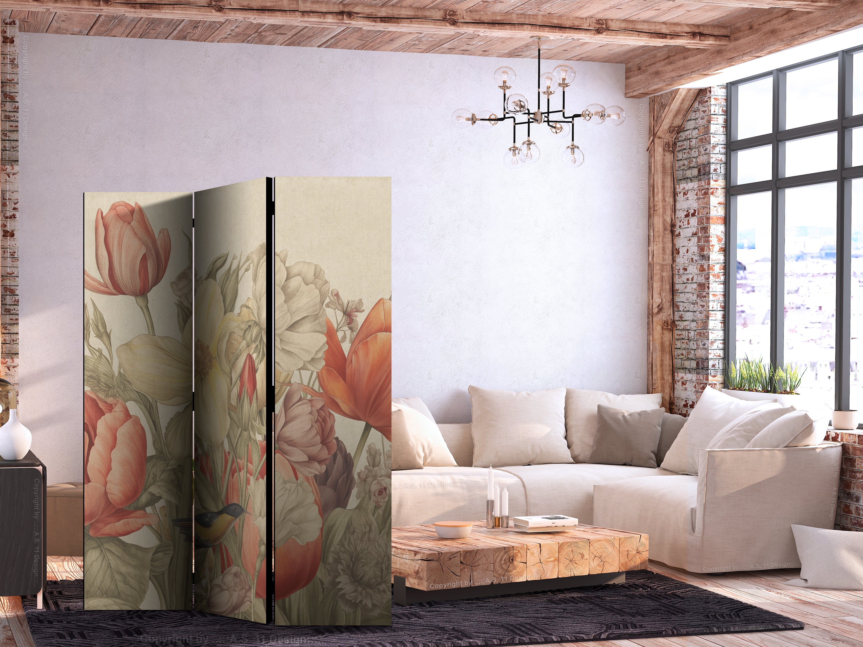 Room Divider Bouquet Tulips in Colorful Floral Illustration