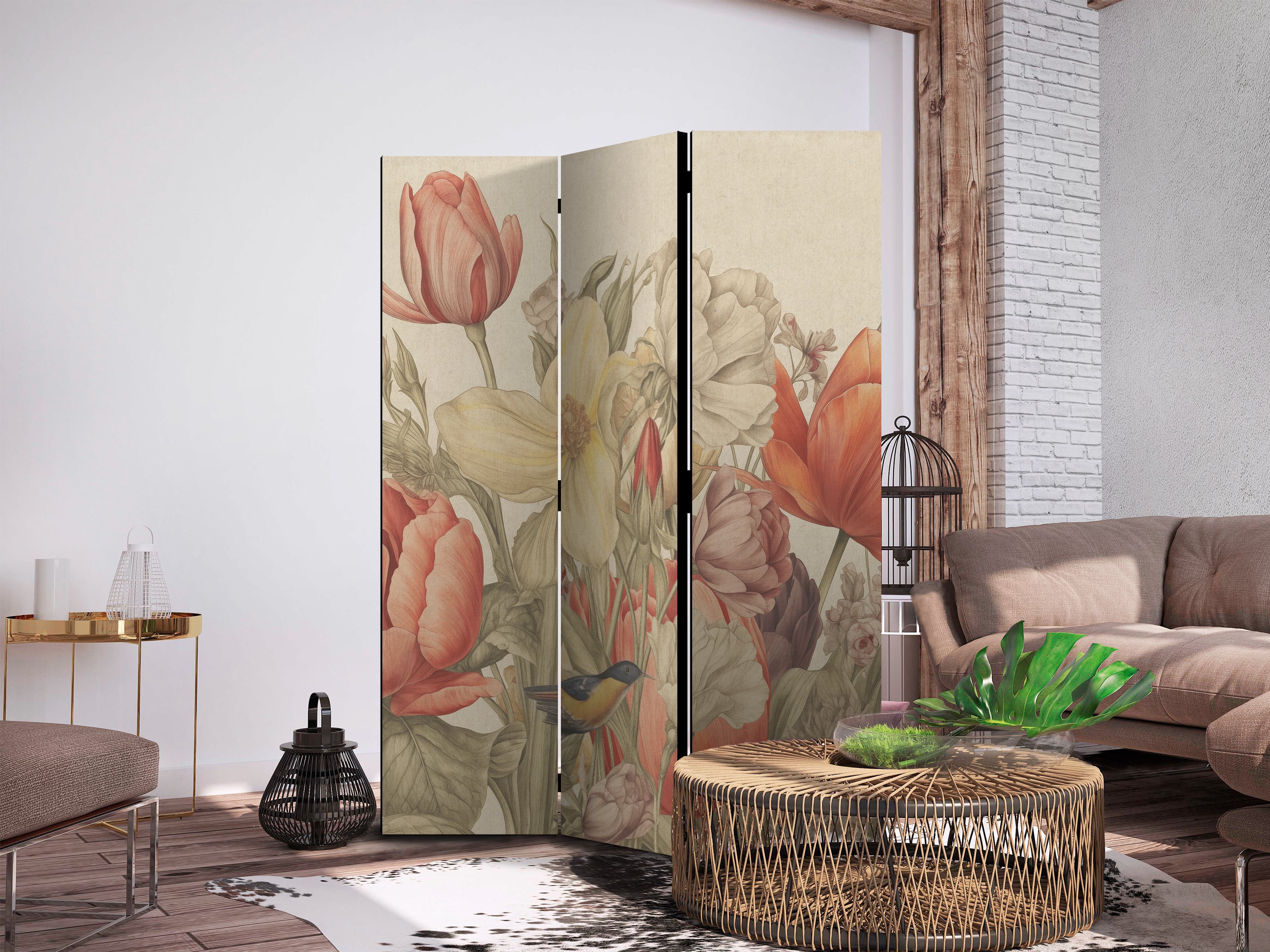 Room Divider Bouquet Tulips in Colorful Floral Illustration