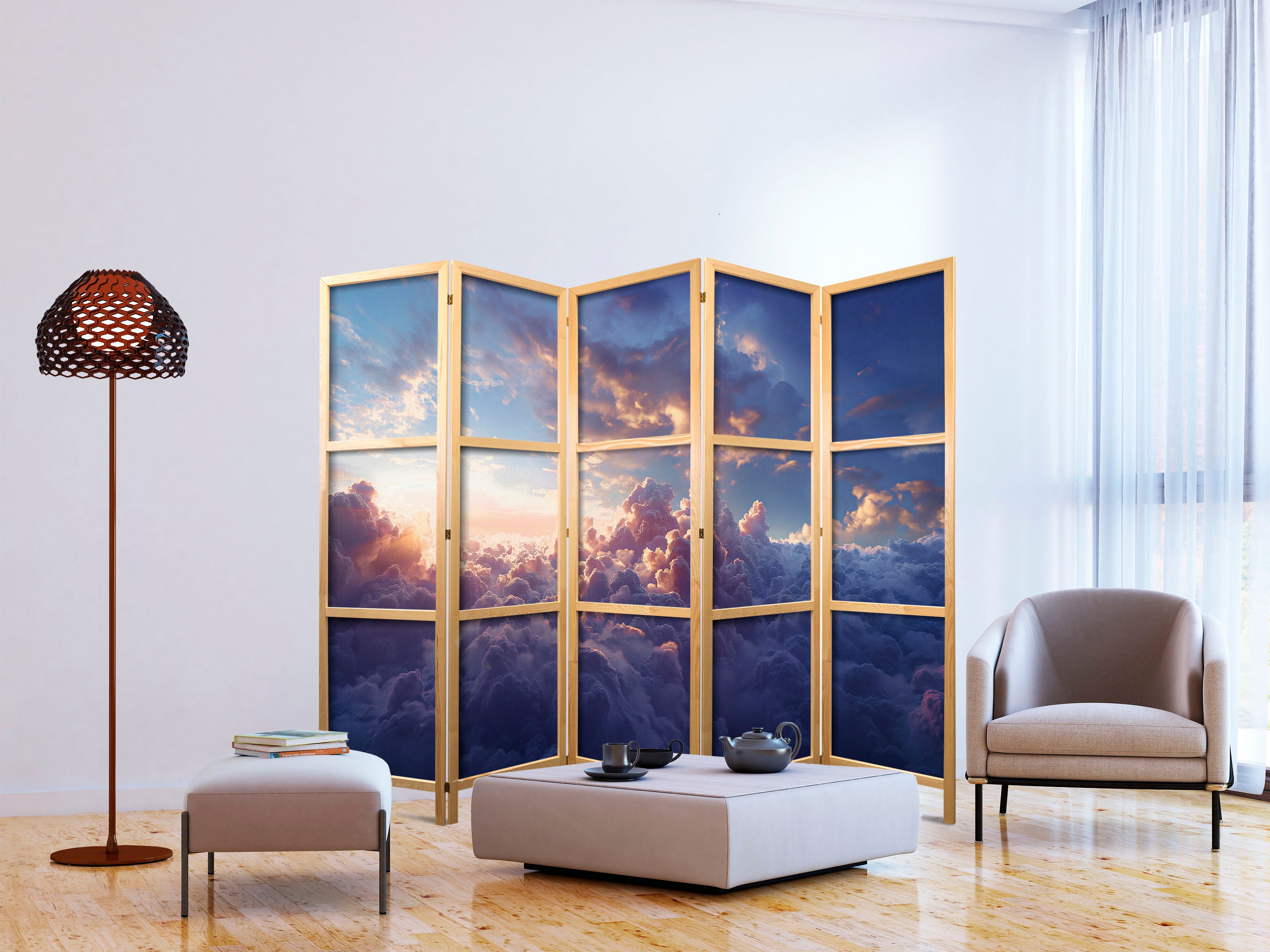 Japanese Room Divider: The Sun in Hiding - Golden Sky