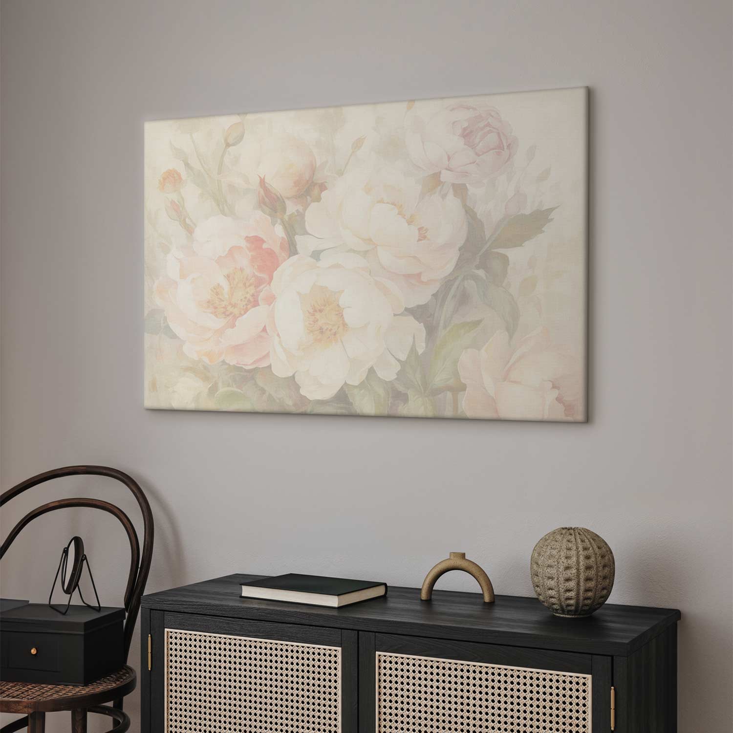 Peonies in Mist Floral Canvas Print