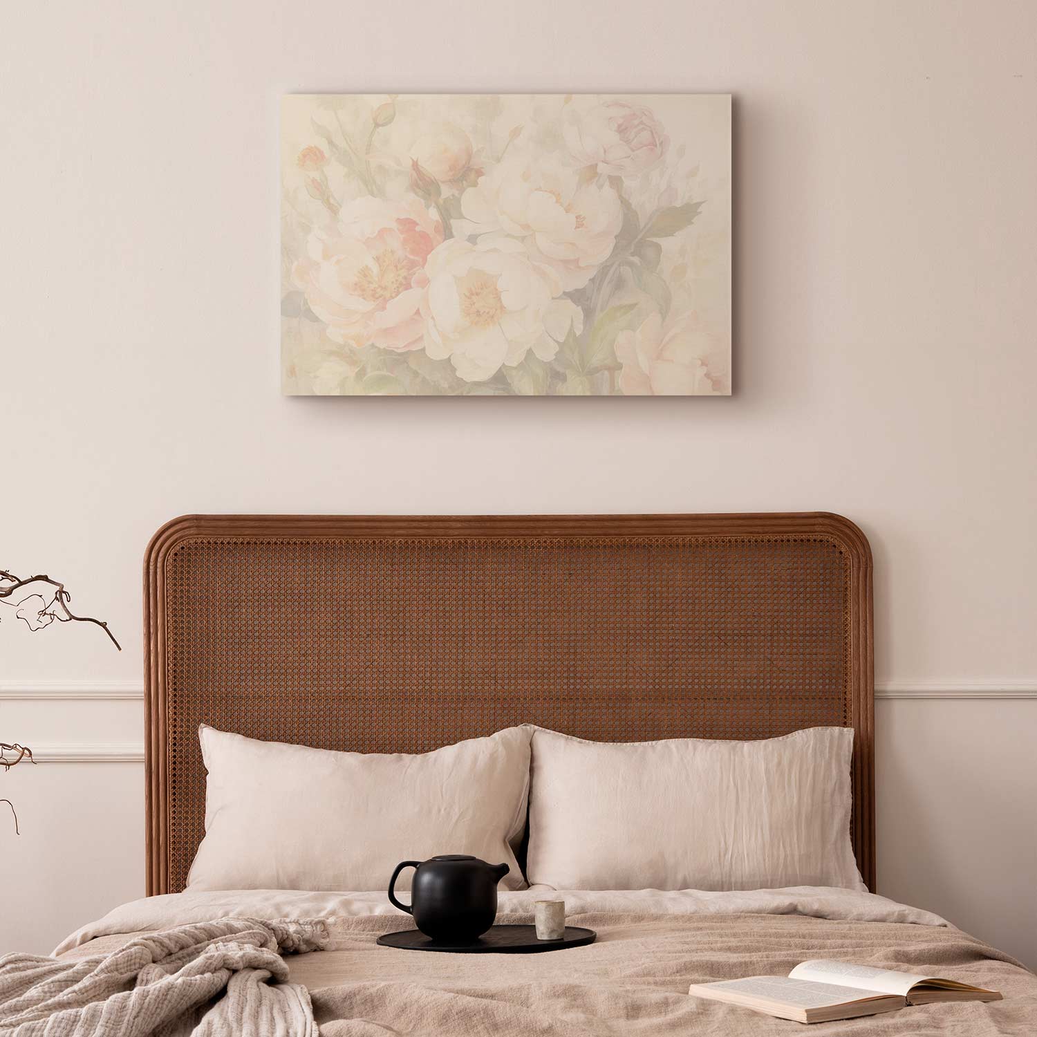 Peonies in Mist Floral Canvas Print