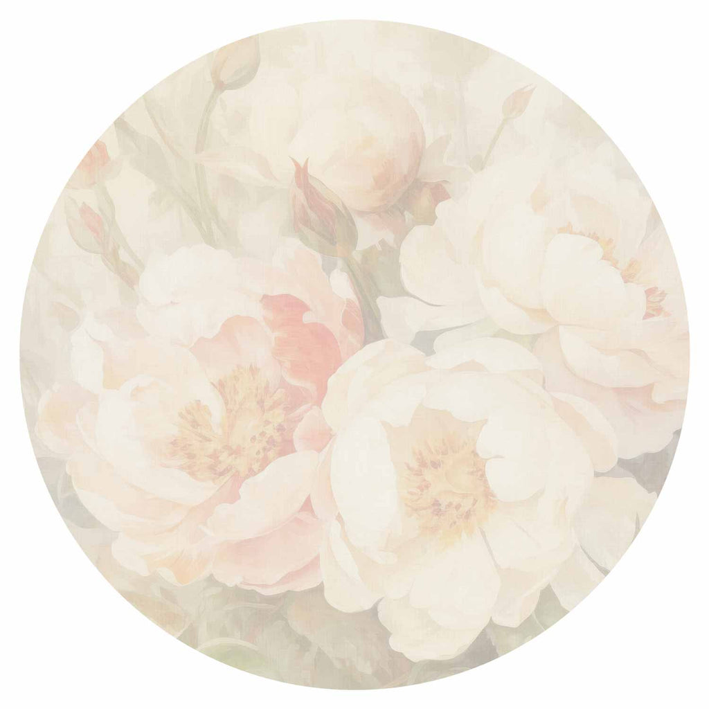 Misty Peony Floral Round Wall Mural