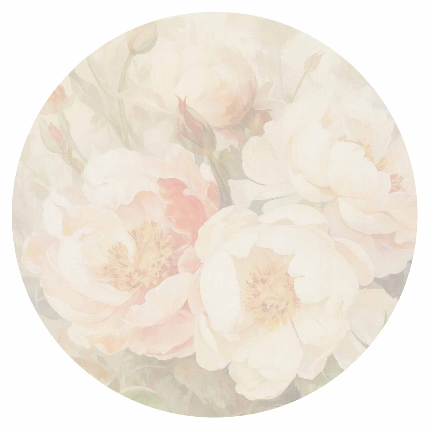 Misty Peony Floral Round Wall Mural