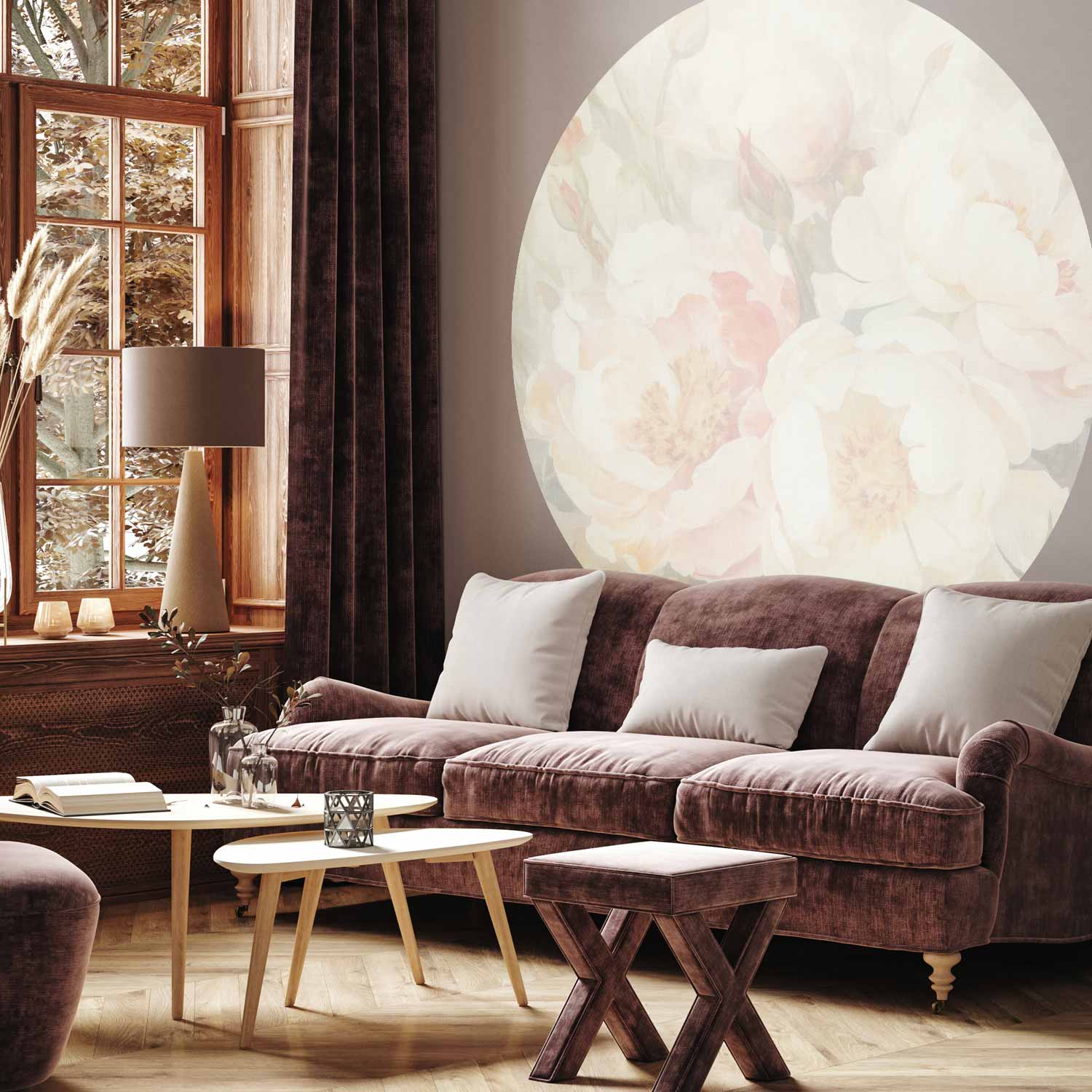 Misty Peony Floral Round Wall Mural