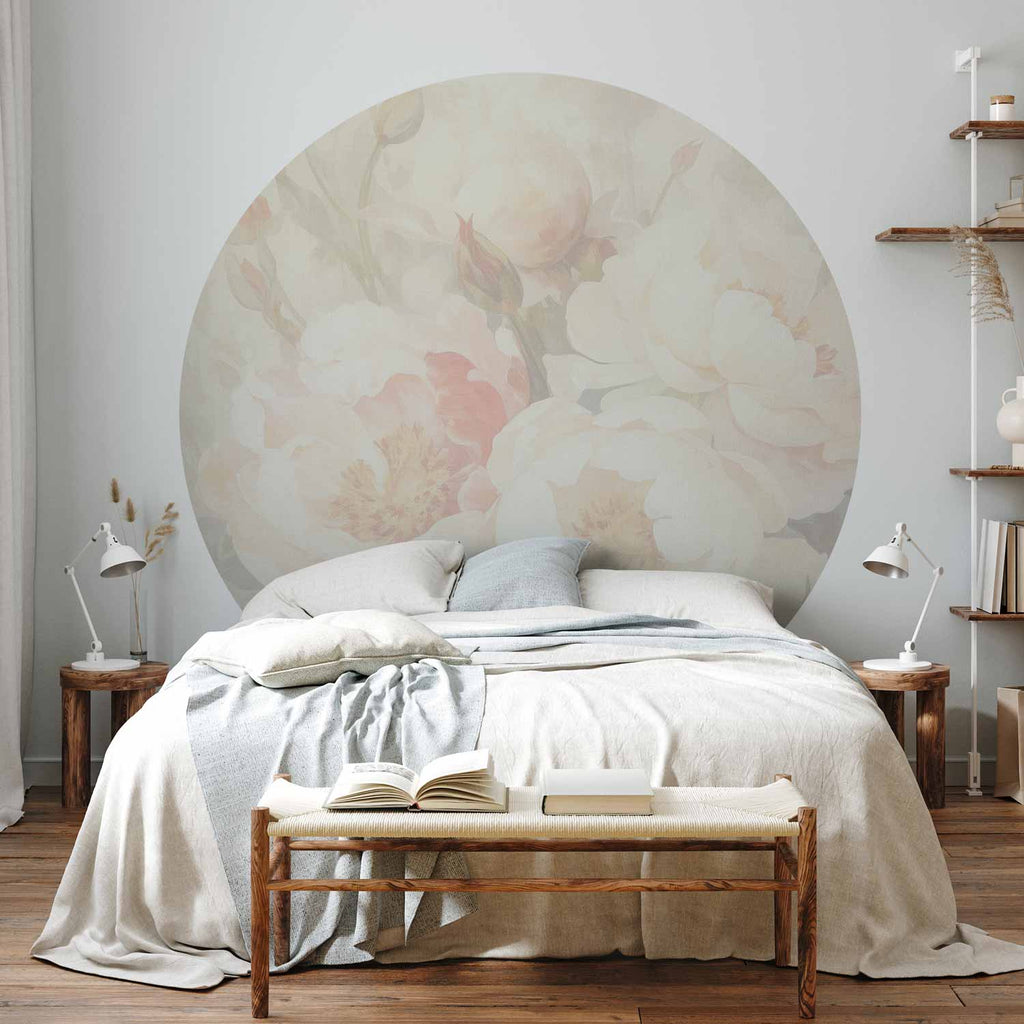 Misty Peony Floral Round Wall Mural