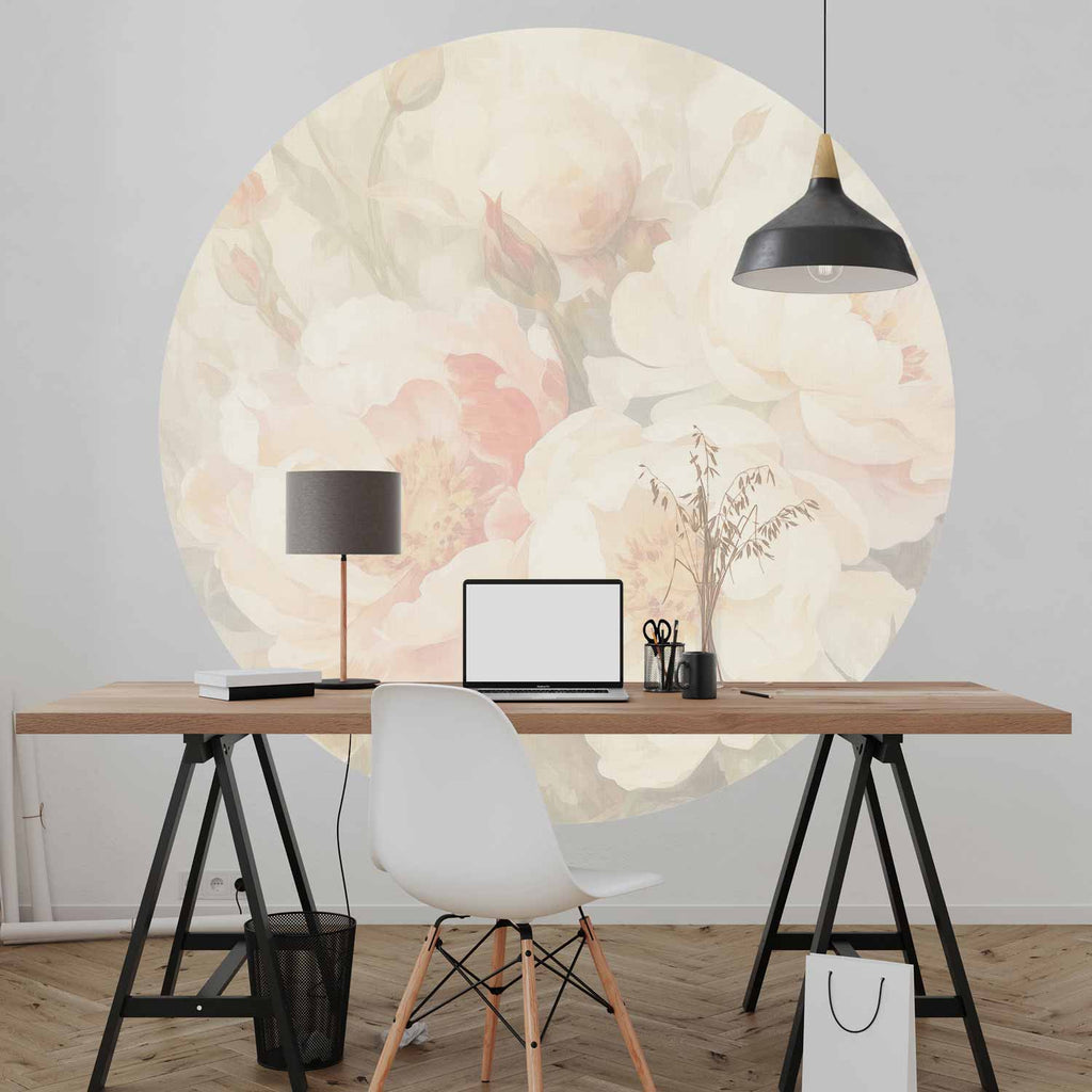 Misty Peony Floral Round Wall Mural