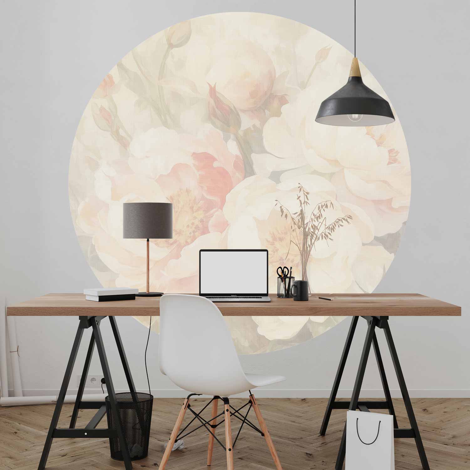 Misty Peony Floral Round Wall Mural