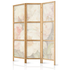 Japanese Room Divider with Blooming Peonies on White Mist