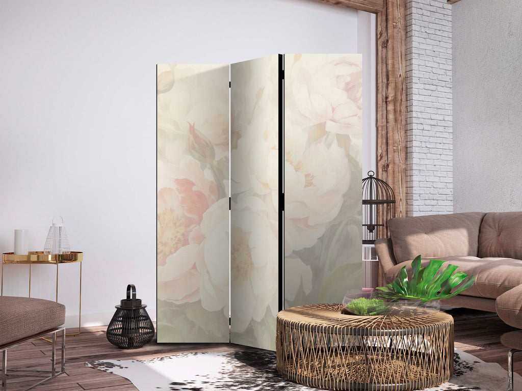 Room Divider with Blooming Peonies - Large Floral Design