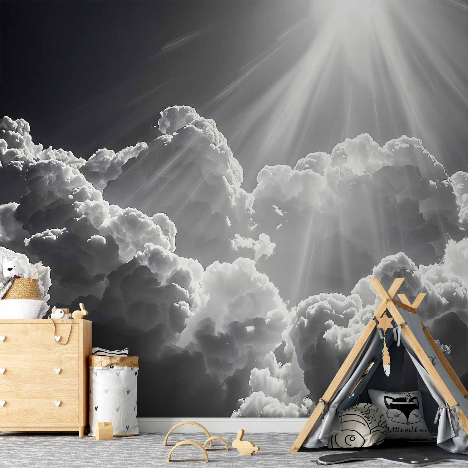 Wall Mural Hope in the Clouds Inspiring Rays of the Sun Awaken Emotions