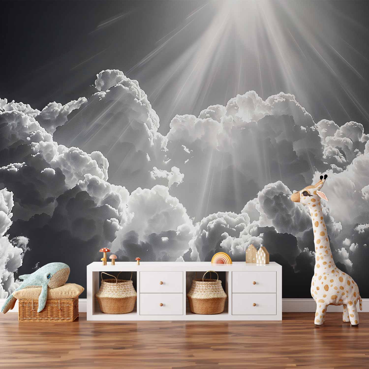 Wall Mural Hope in the Clouds Inspiring Rays of the Sun Awaken Emotions