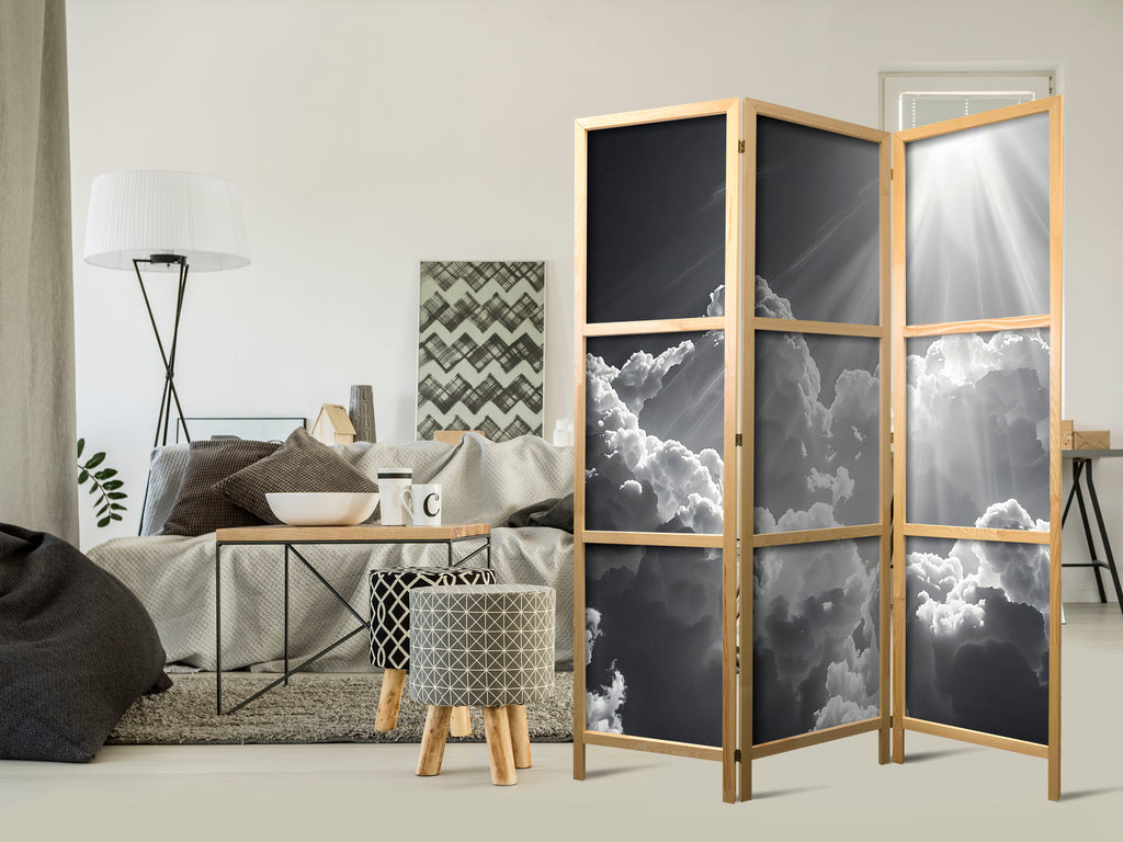 Japanese Room Divider - Hope in the Clouds, Black & White, 135x172