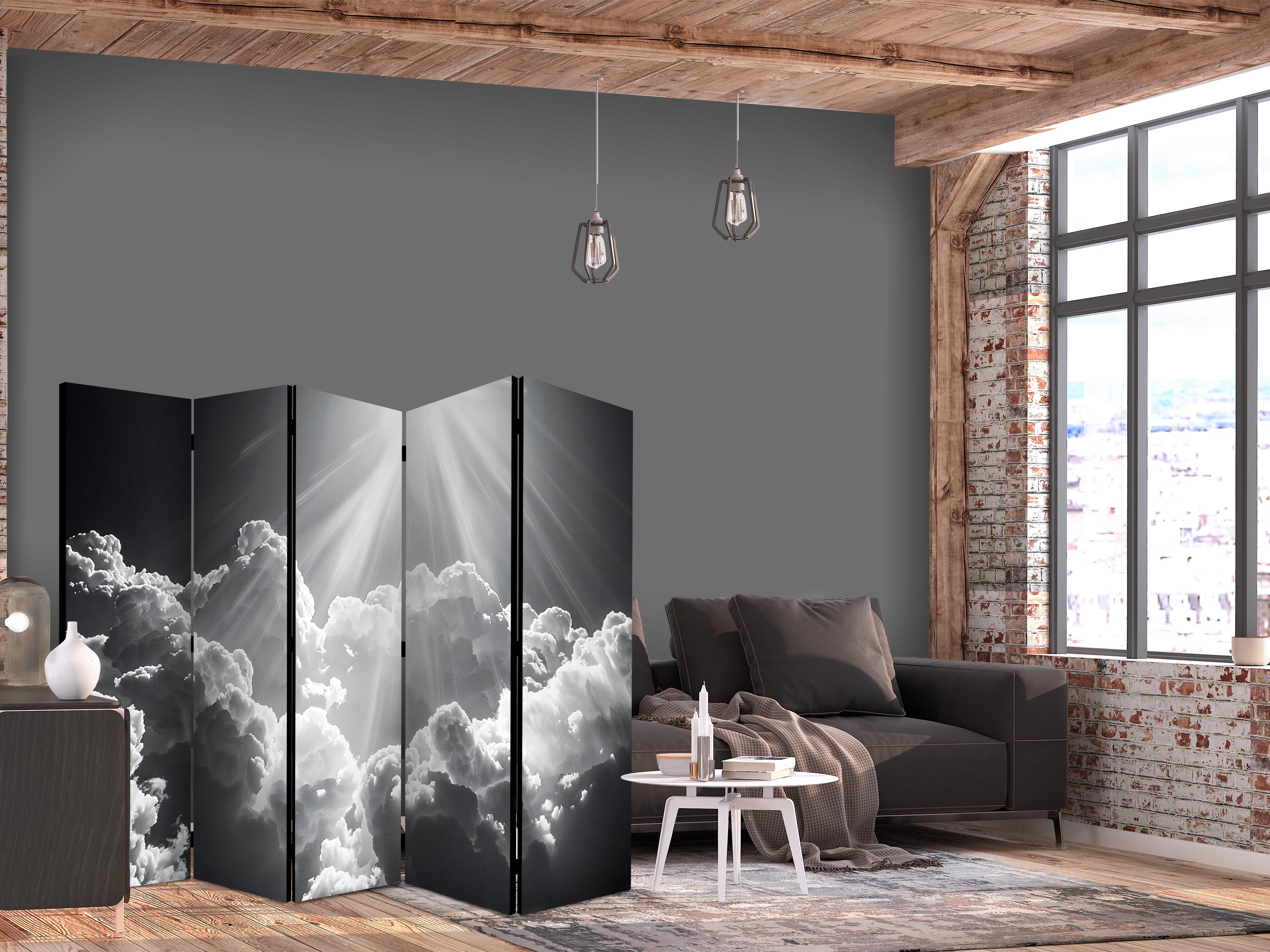 Room Divider Landscape with Clouds and Sun