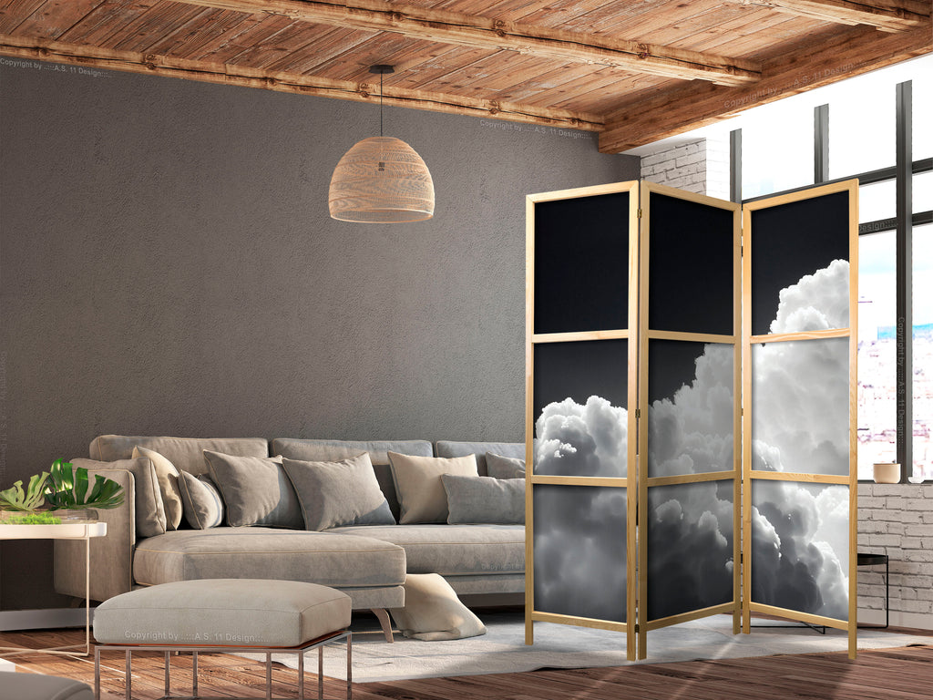 Japanese Room Divider 3-Panel Screen with Clouds and Light